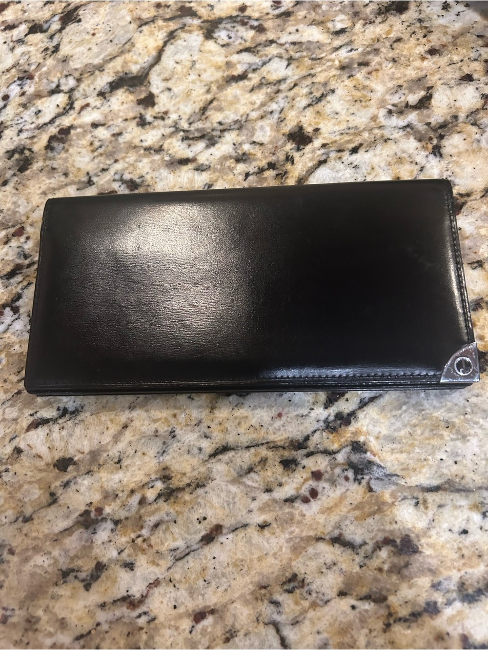 Dunhill Black Leather Long Wallet with Corner Metal Accent